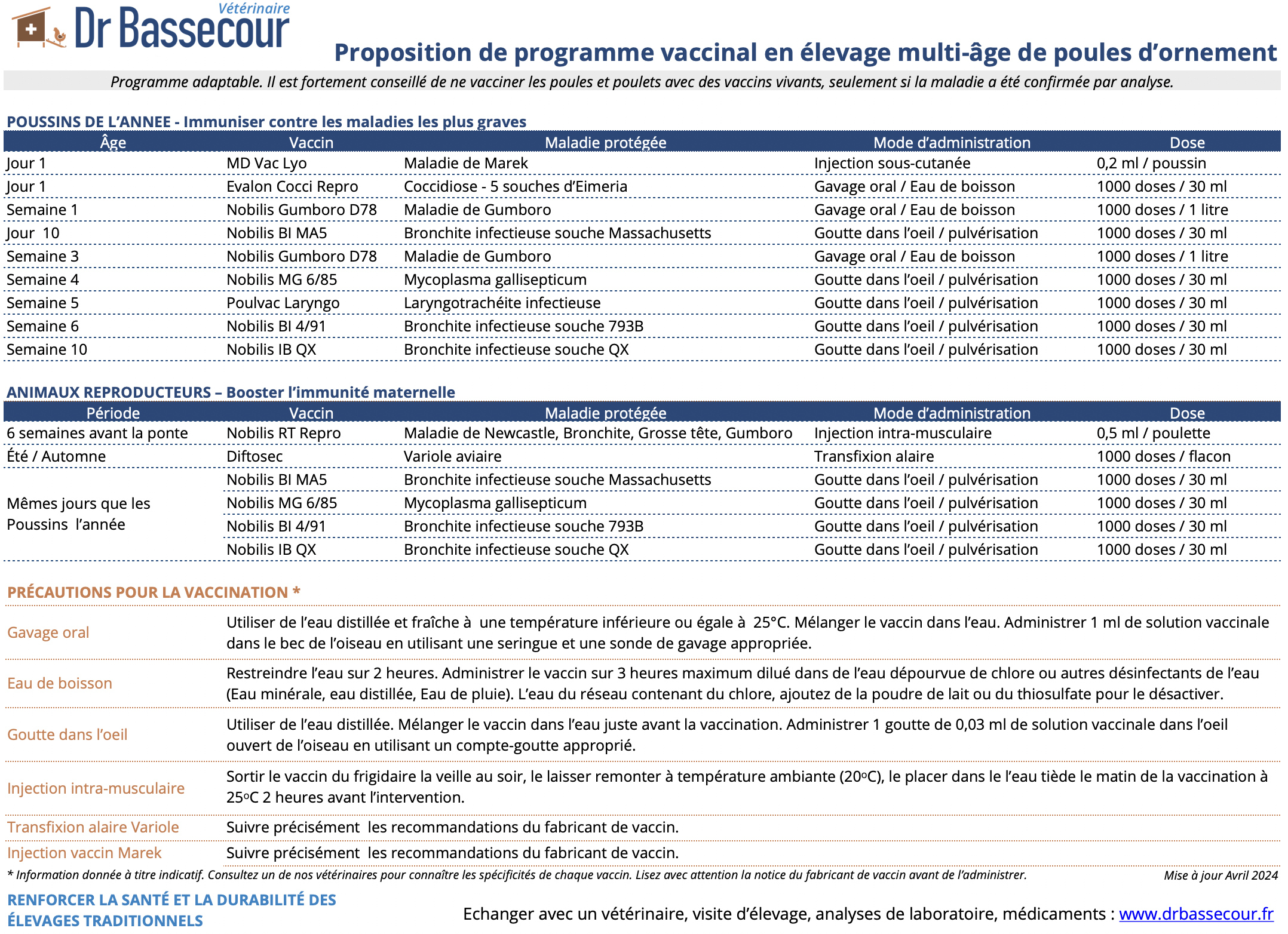 Vacciner un petit élevage de poules a pour but de prévenir l’apparition de maladies infectieuses.